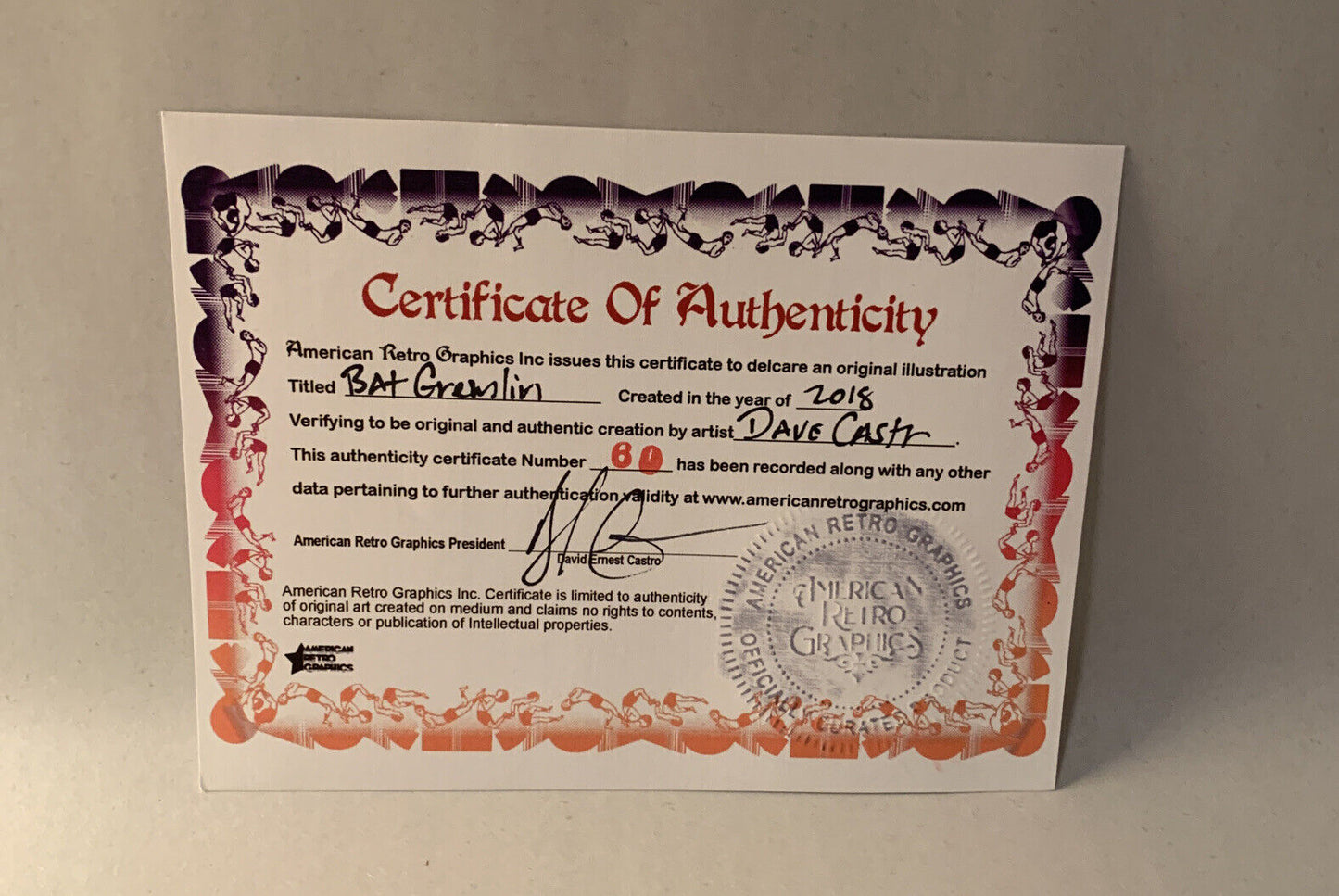 Dave Castr " Bat Gremlin " 9x 12" Original Electric Bear Comic Art W ARG COA 60