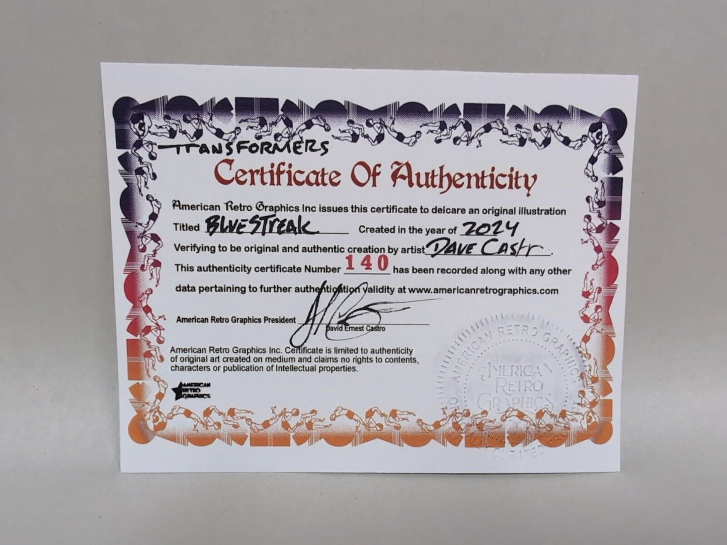 Original Dave Castr Blue Streak Autobot Transformers Art Sealed W ARG COA