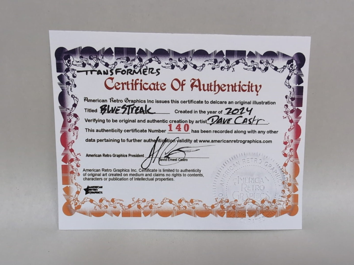 Original Dave Castr Blue Streak Autobot Transformers Art Sealed W ARG COA