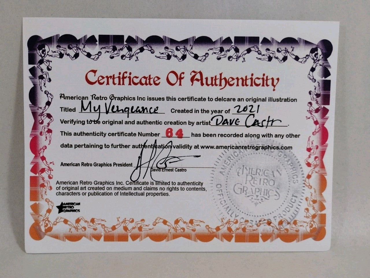 My Vengeance 9x 12" Original Dave Castr Inked Horror Comic Art W ARG COA 64