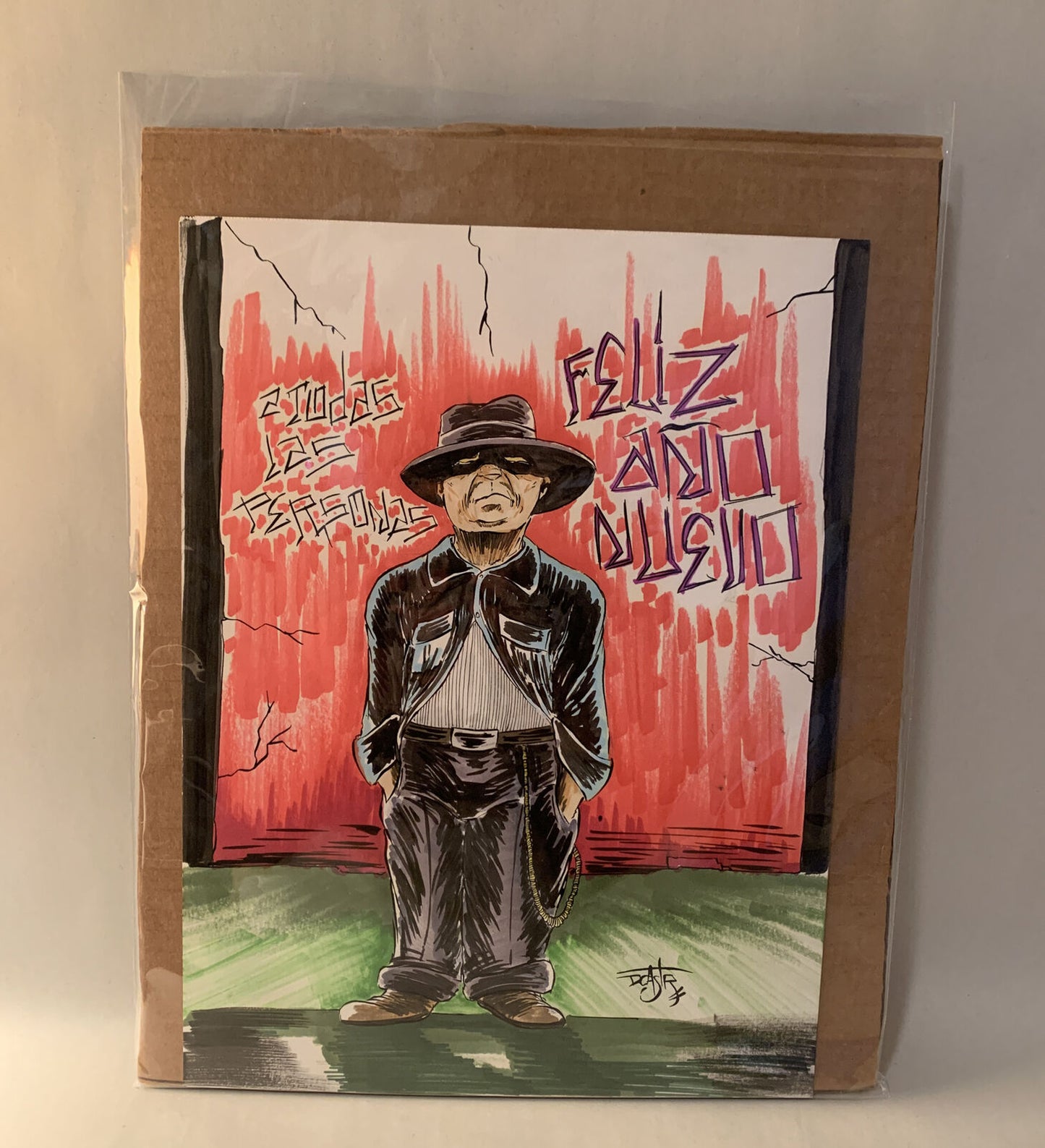 Dave Castr "Feliz Ano Nuevo" 9x 12" Original Electric Bear Comic Art W ARG COA