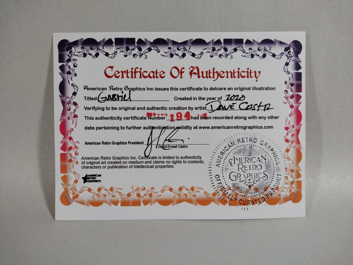 Gabriel Original (2020) Dave Castr 8.5 X 11" Ink Drawing W ARG COA #194