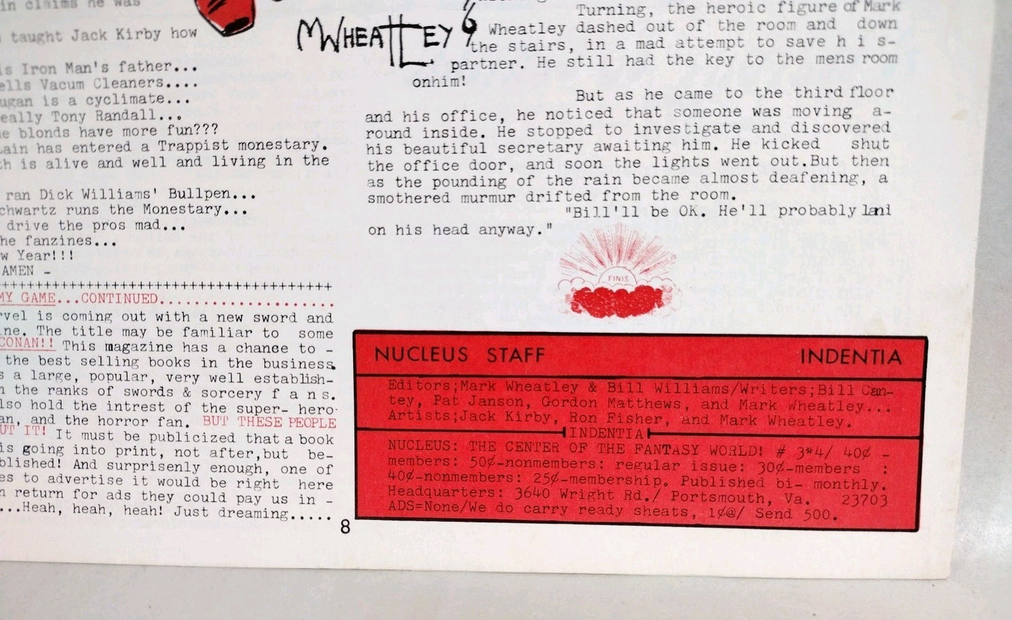 NUCLEUS Fanzine #3*4 (1970) Mark Wheatley 8 Pg Self Publication Good Condition