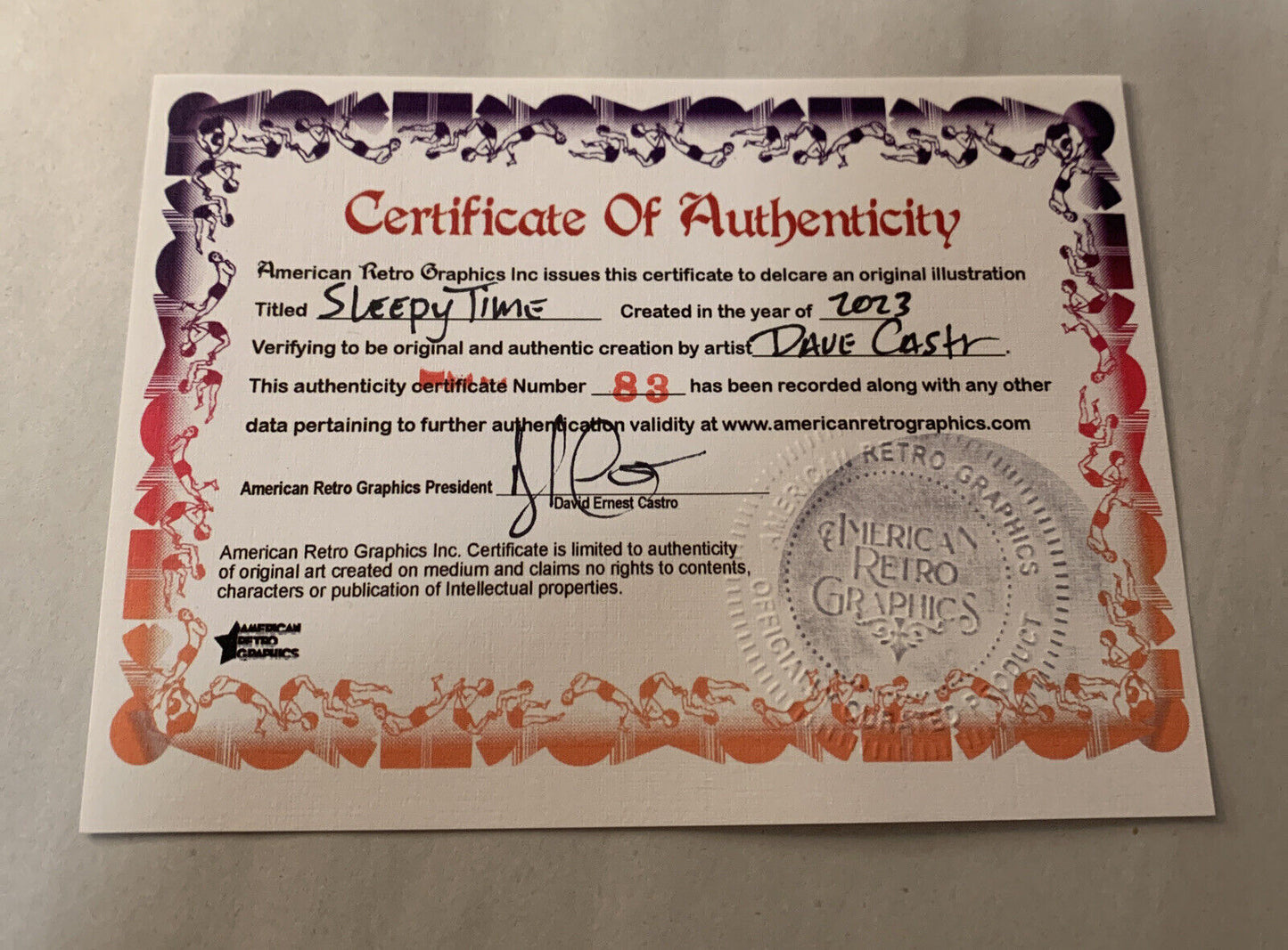 Original Dave Castr Sleepy Time 5x7" Art Sealed W ARG COA