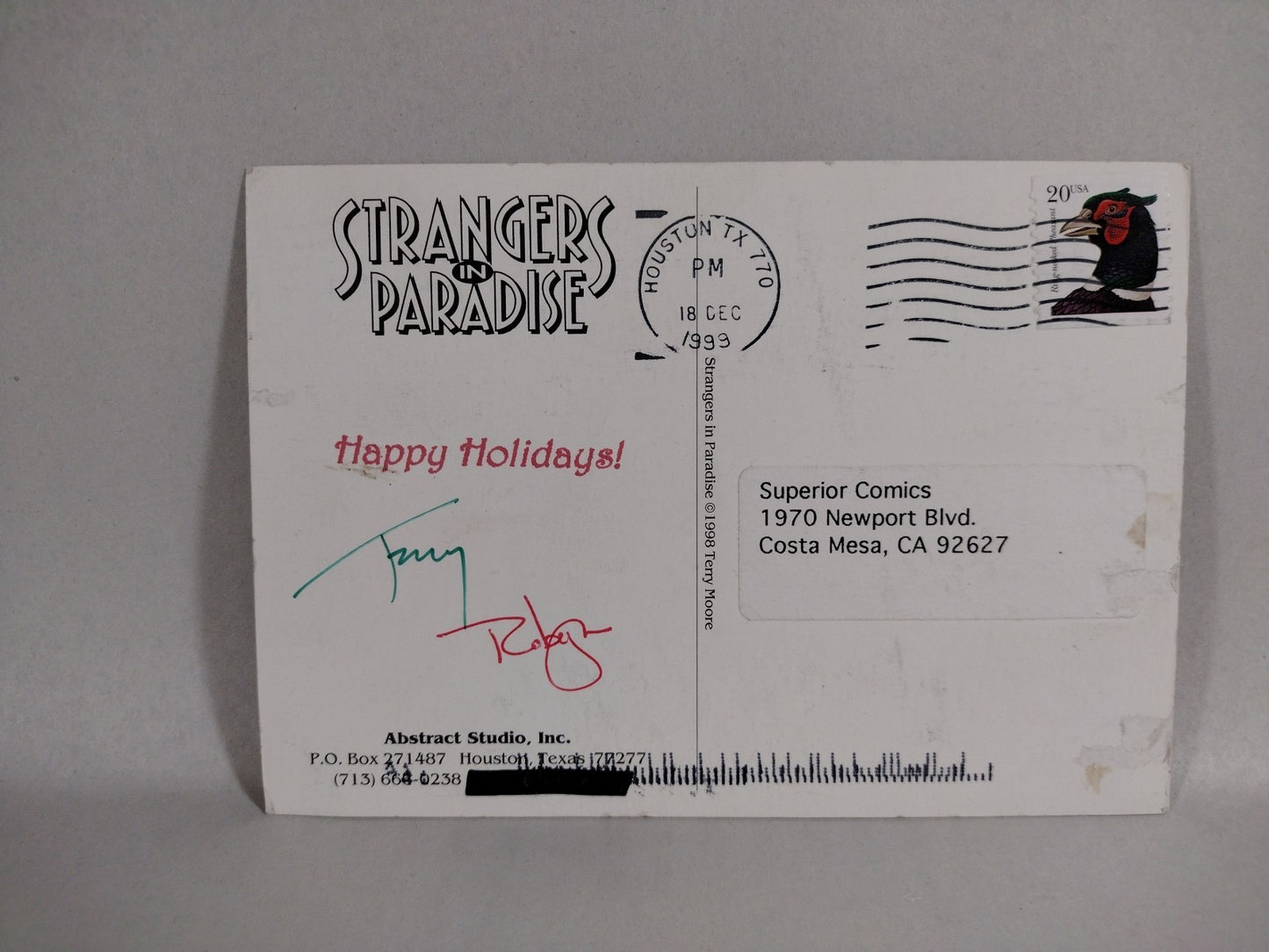 Abstract Studios (1999) Strangers In Paradise Christmas Card Signed Terry Moore