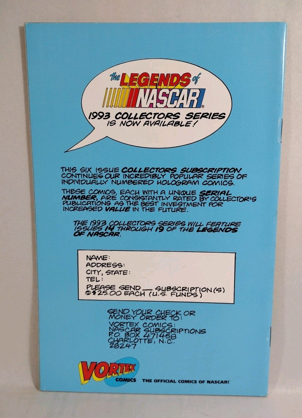 Legends of NASCAR (1992) Vortex Comic #'d Hologram Lot Issues 11 12 13