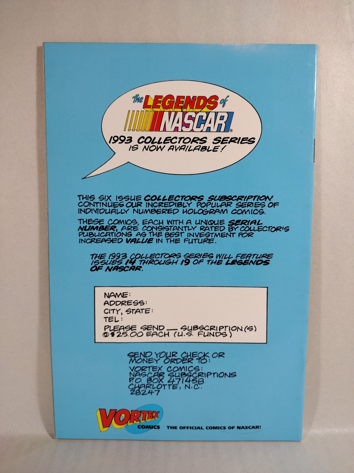 Legends of NASCAR 1992 Vortex Comic #'d Hologram Set Issues 9 10 11 12 13
