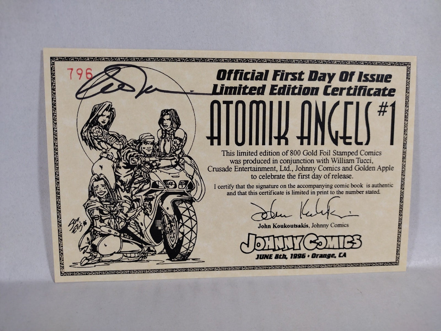 Atomik Angels #1 (1996) Crusade Comic Golden Apple Variant Signed Tucci W COA