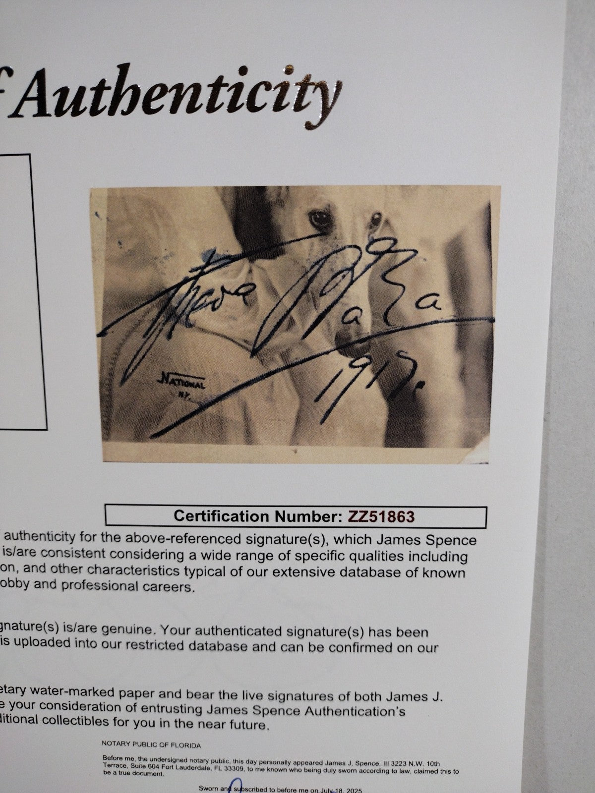 Theda Bara Vamp Silver Screen Actress 6 X 9" 1917 Sepia Photo Signed W JSA COA