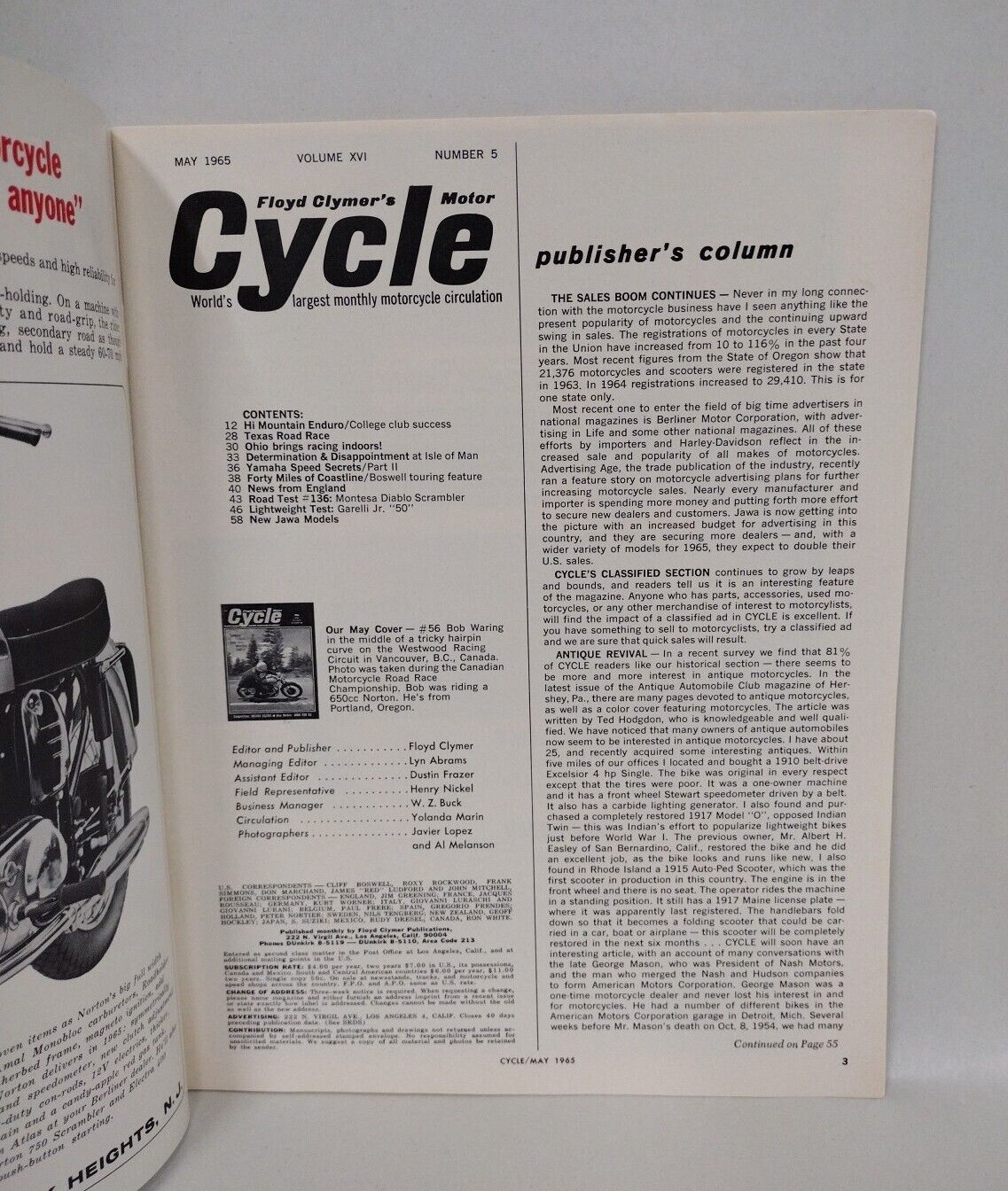 Cycle (1965) Motorcycle Magazine Floyd Clymer Lot March April May