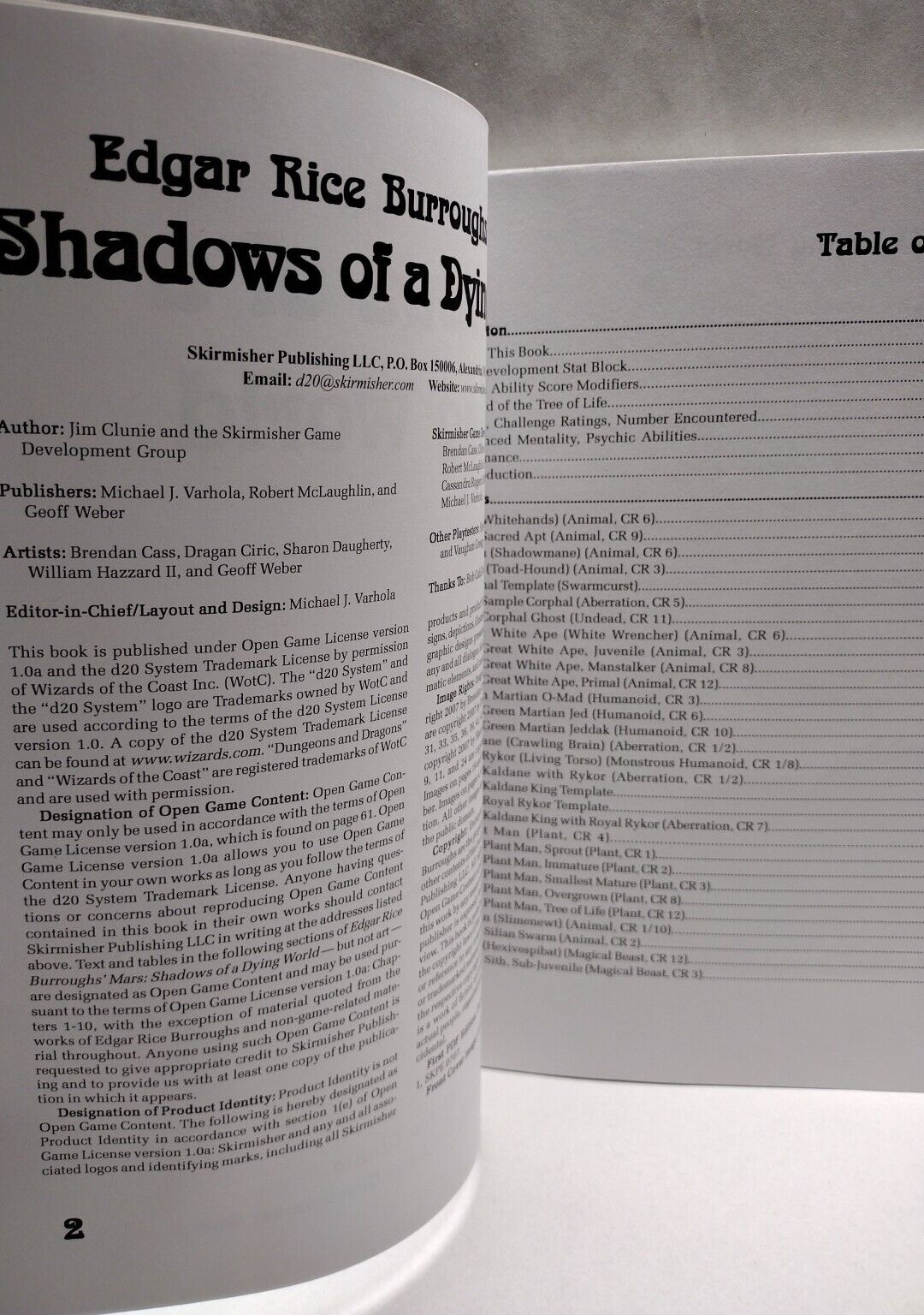  Edgar Rice Burroughs Mars Shadows of a Dying World (2007) Skirmisher RPG Clunie