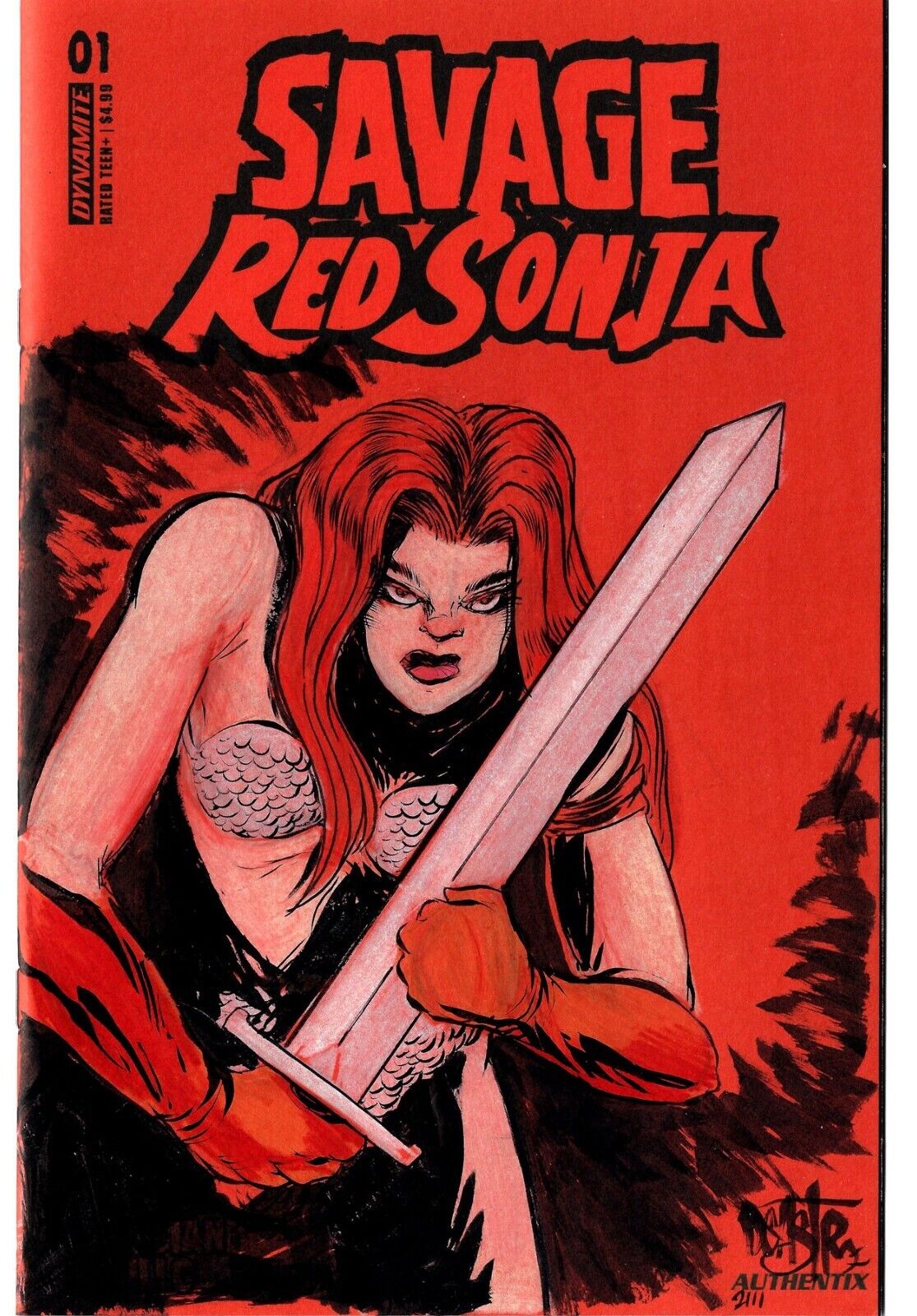 Savage Red Sonja #1 Red Sketch Variant Cover Comic W Dave Castr Original Art