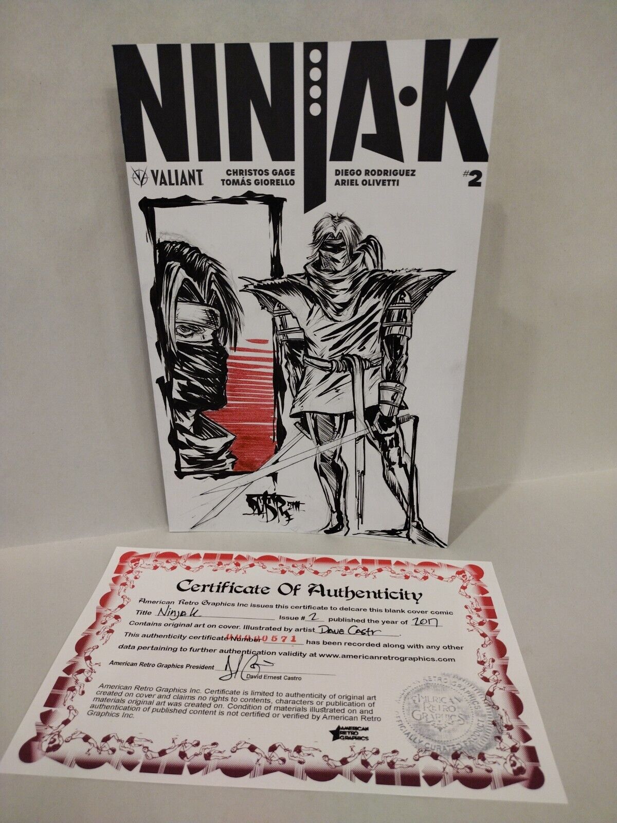 NinjaK #2 (2017) Blank Cover Valiant Comic W Original Dave Castr Art ARG COA