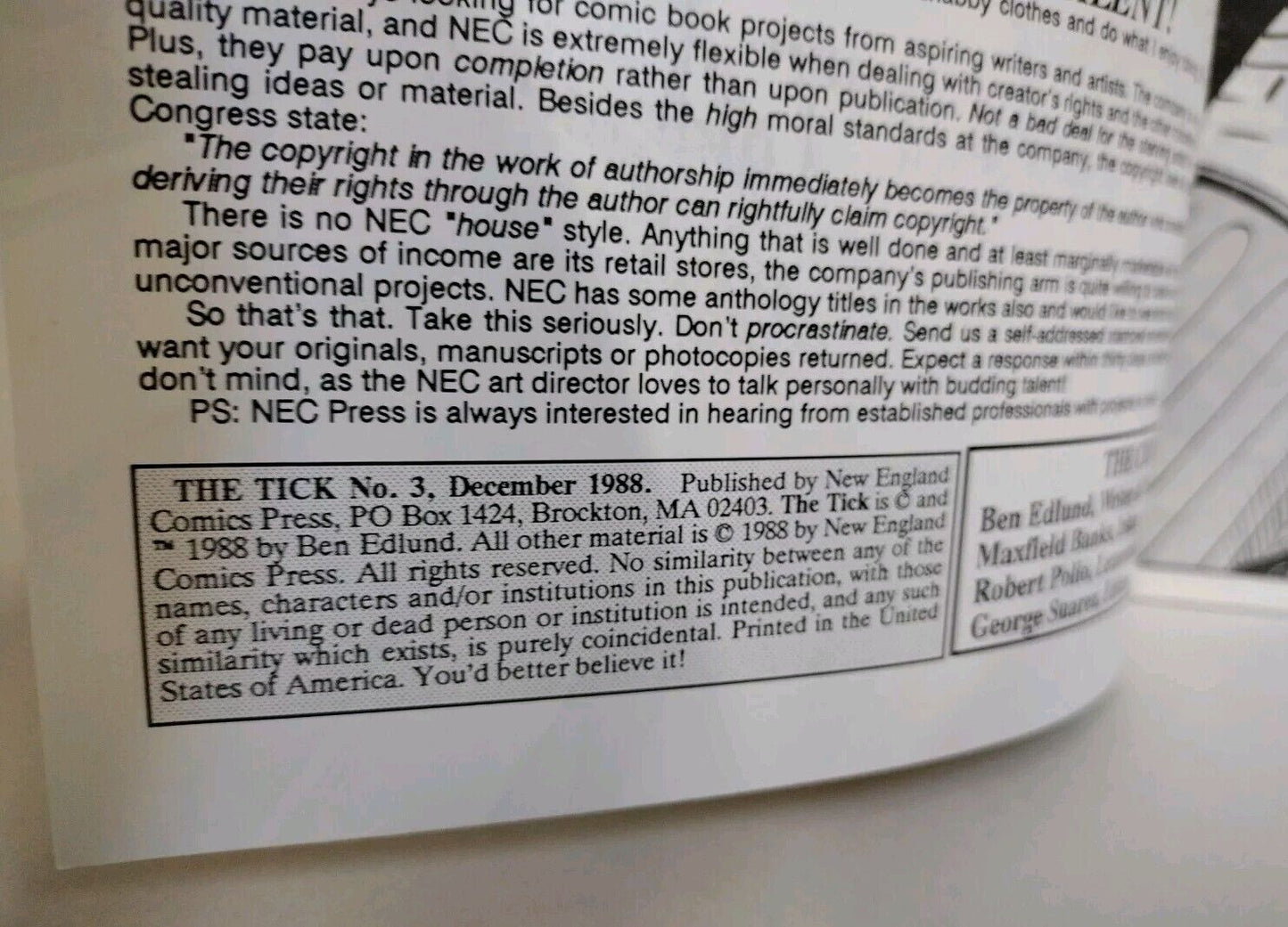 The Tick #3 (1988) NEC Comic 1st Print W Mini Comic Insert VF
