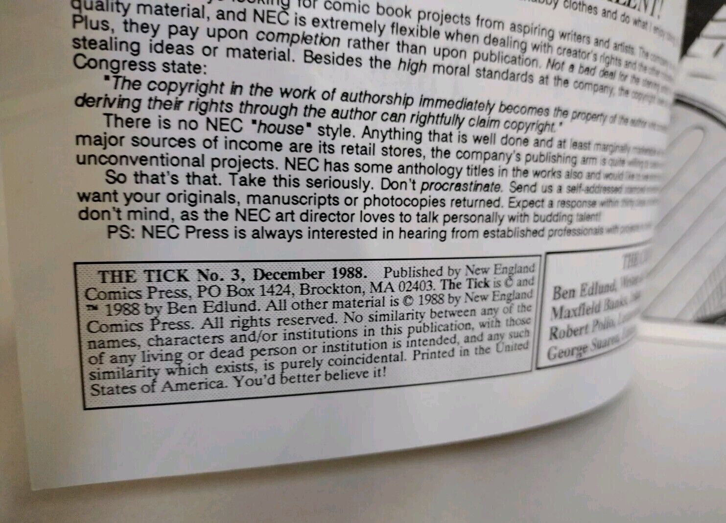 The Tick #3 (1988) NEC Comic 1st Print W Mini Comic Insert VF