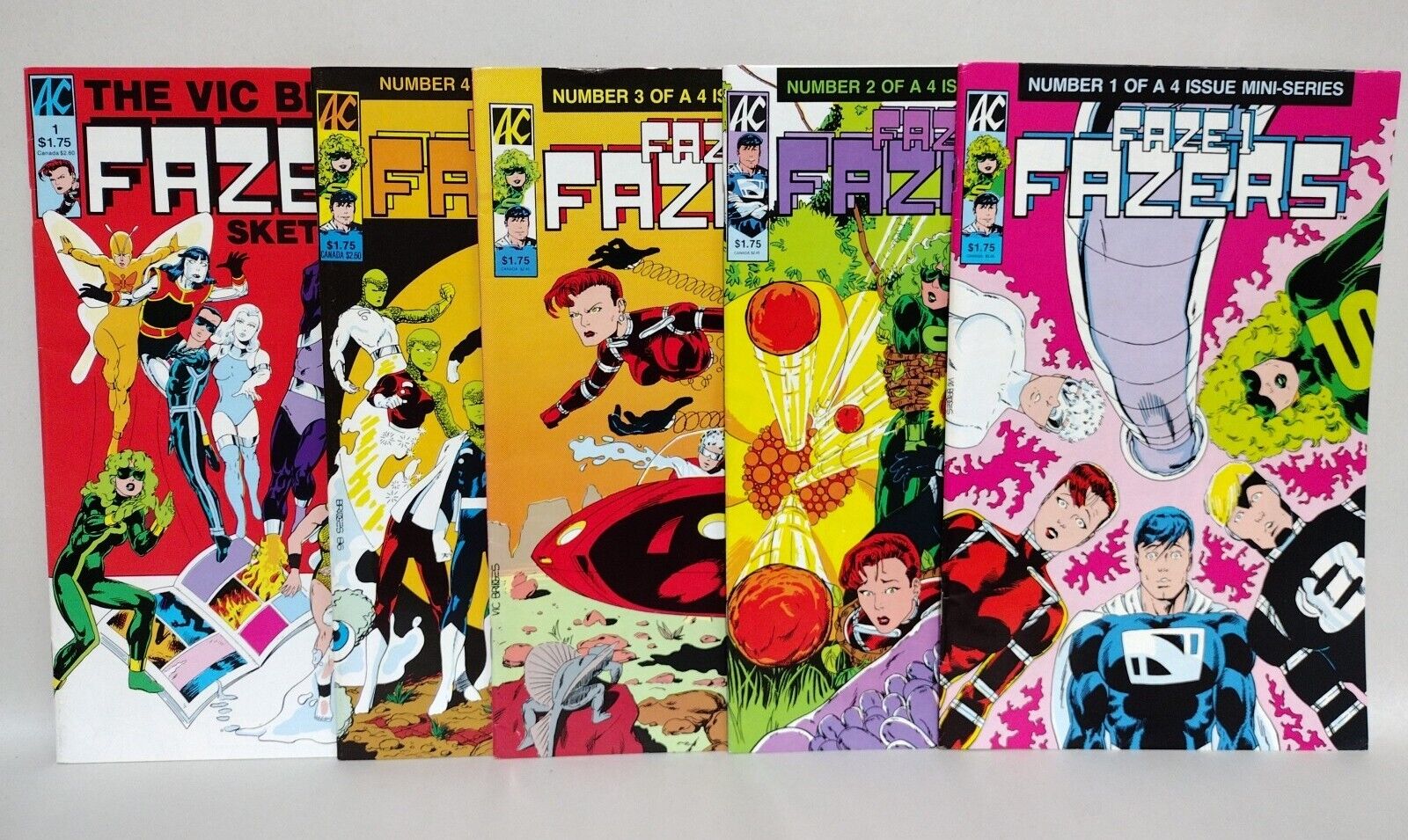 FAZE ONE FAZERS (1985) Complete AC Comics Set #1 2 3 4 Vic Bridges SKETCHBOOK