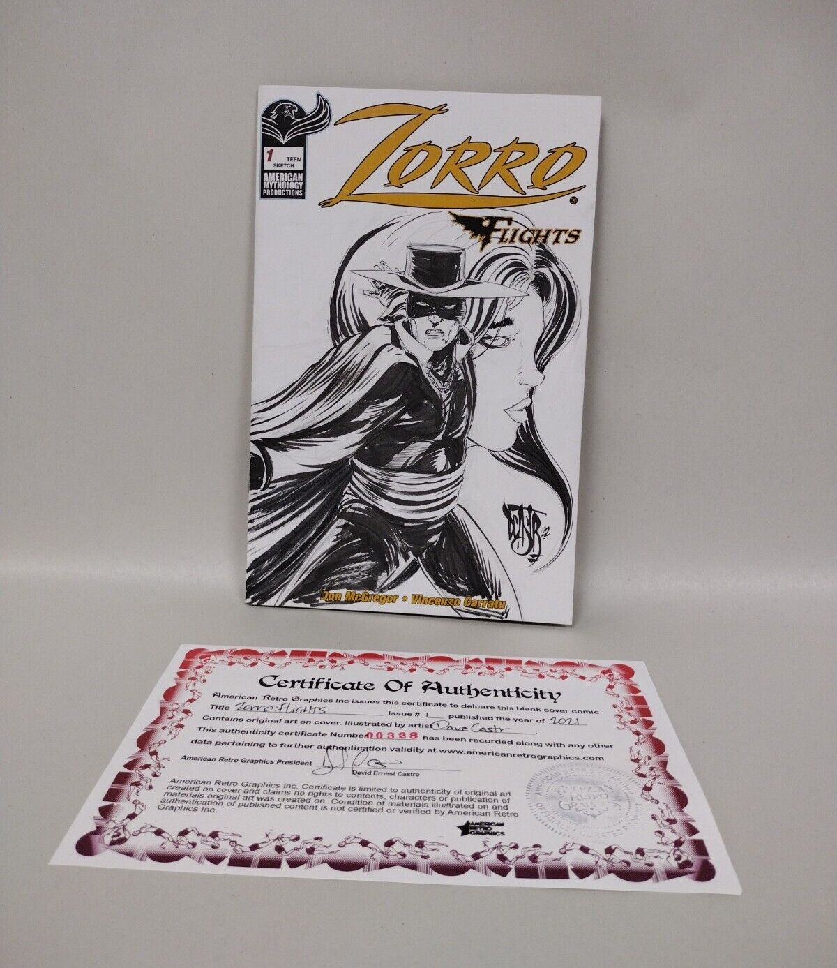 Zorro Flights #1 (2021) Blank Cover Variant Comic W Original Art Dcastr ARG COA