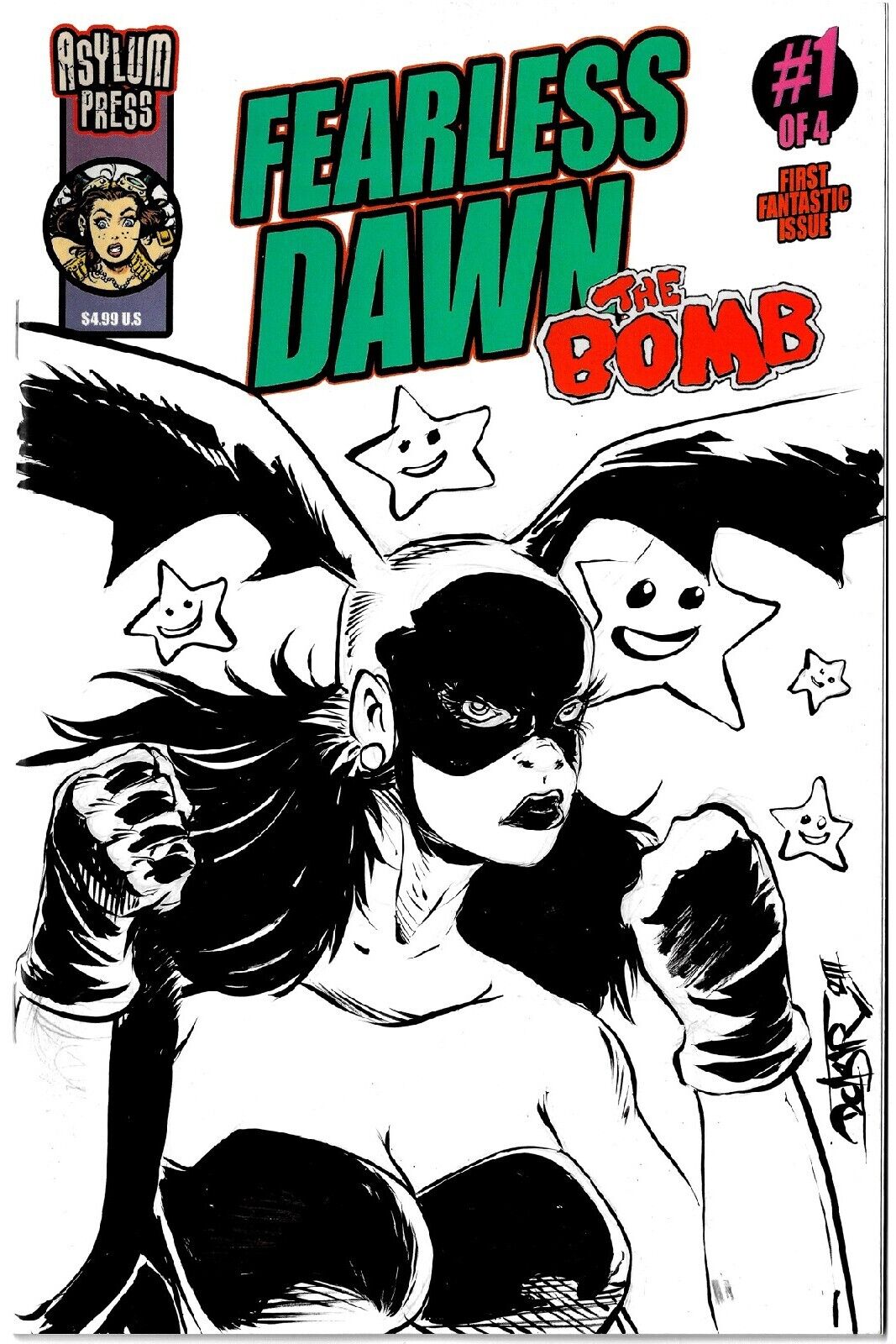 Fearless Dawn The Bomb #1 (2023) Asylum Press Blank Sketch Cover W Original Art