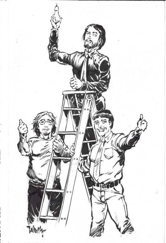 Tim Vigil Original Inked Illustration 3 Figure Character 11 X 17 Signed