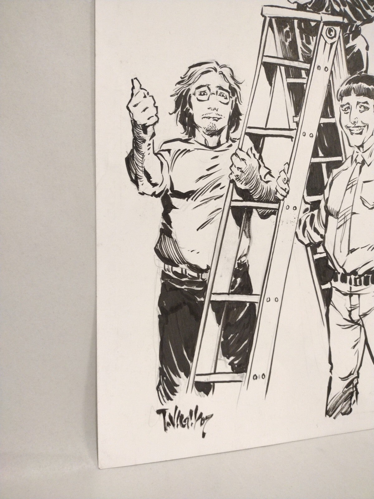 Tim Vigil Original Inked Illustration 3 Figure Character 11 X 17 Signed