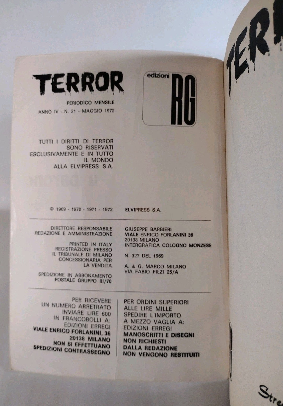 Terror #31 Baron Blood (1972) Elvipress Italian Text Vampire Horror Comic
