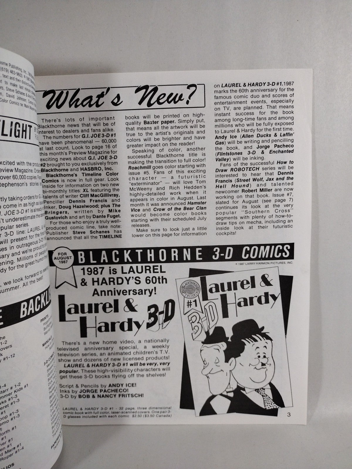 Blackthorne Preview Magazine Vol 3 #7 (1987) GI Joe 3-D 2 How To Draw Robotech 7