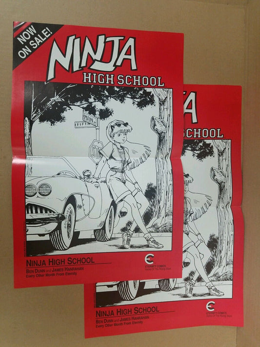 Lot of 3 Rare Ninja High School (1988) Promo Posters Ben Dunn Eternity Comics