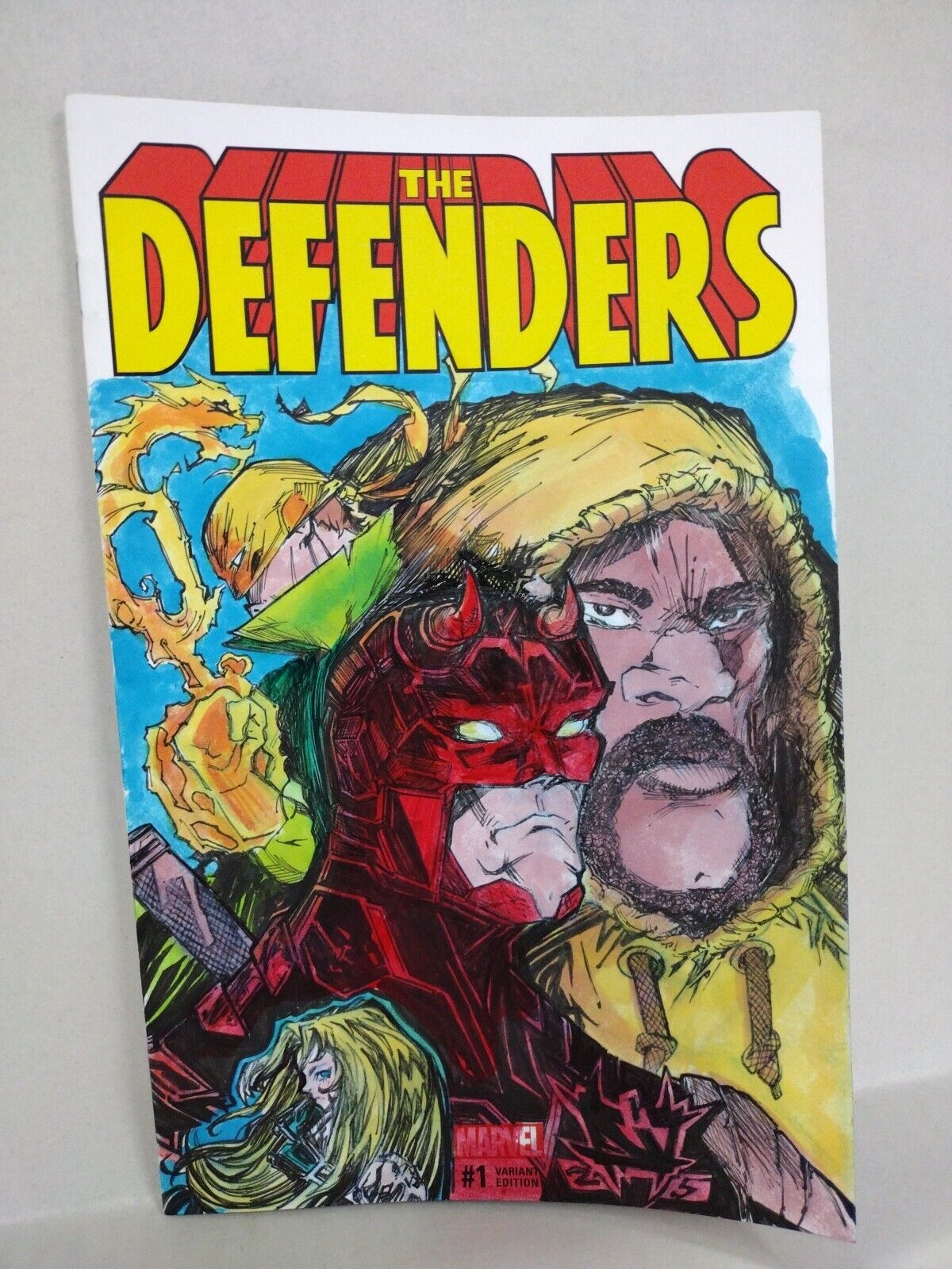 Defenders 1 (2017) Marvel Sketch Cover Comic Original Jose JAG Guillen Art W COA