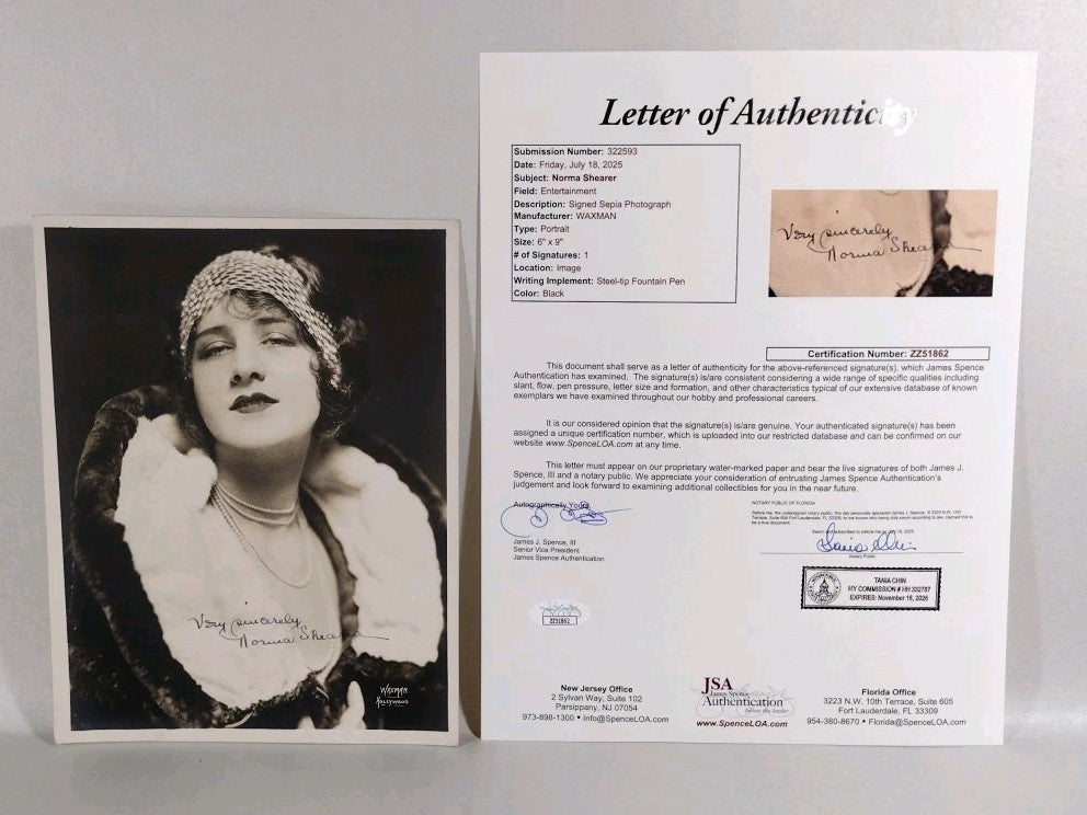 Norma Shearer Silver Screen Actress 6 X 9" Sepia Photo Signed W JSA COA