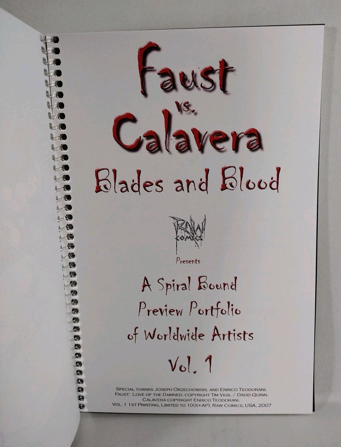 Faust Vs Calavera Blades & Blood (2007) RAW Comics Pin-up Book Signed Tim Vigil