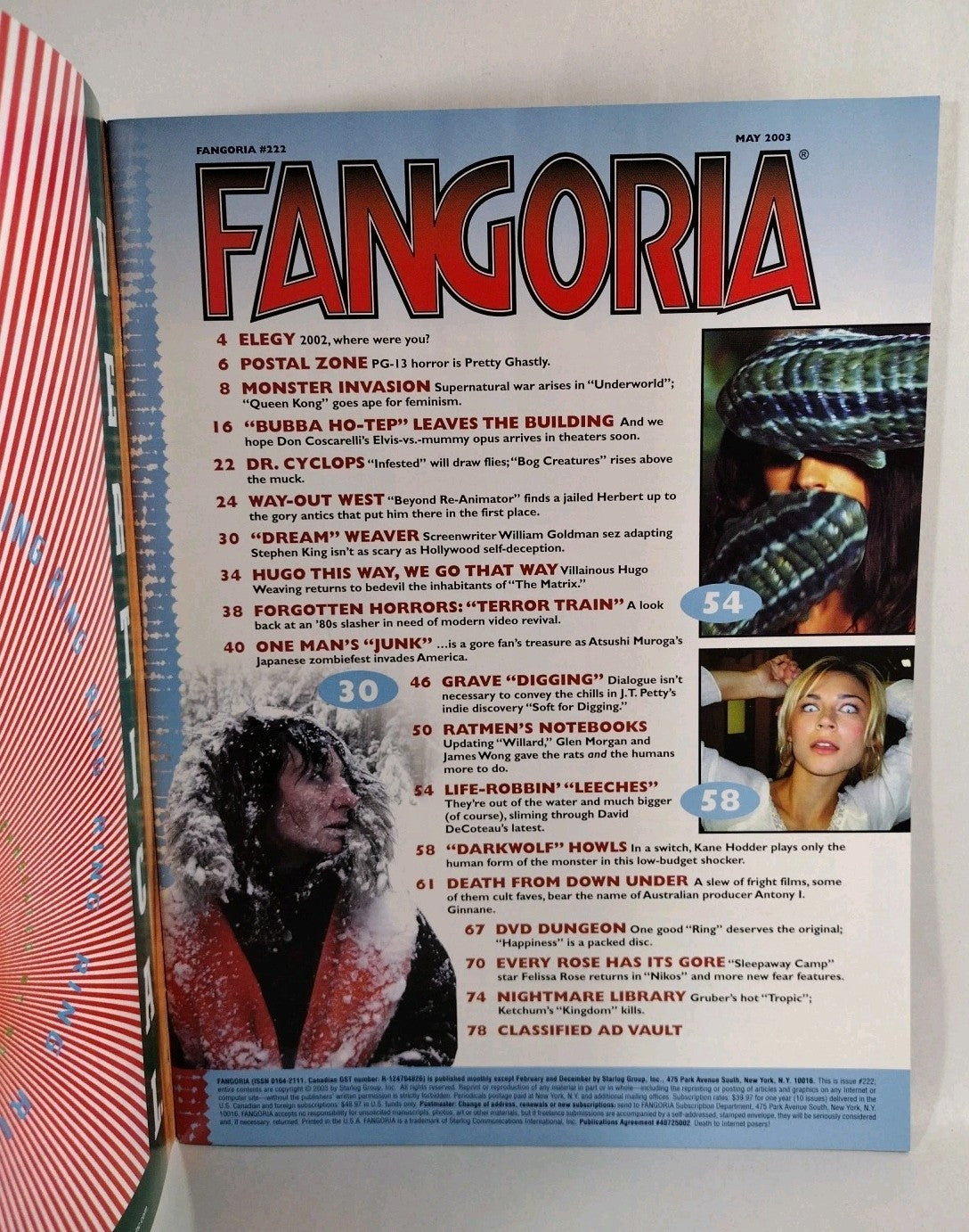 FANGORIA Magazine 222 (2003) Re-Animator Bubba Ho-Tep Underworld Junk Leeches