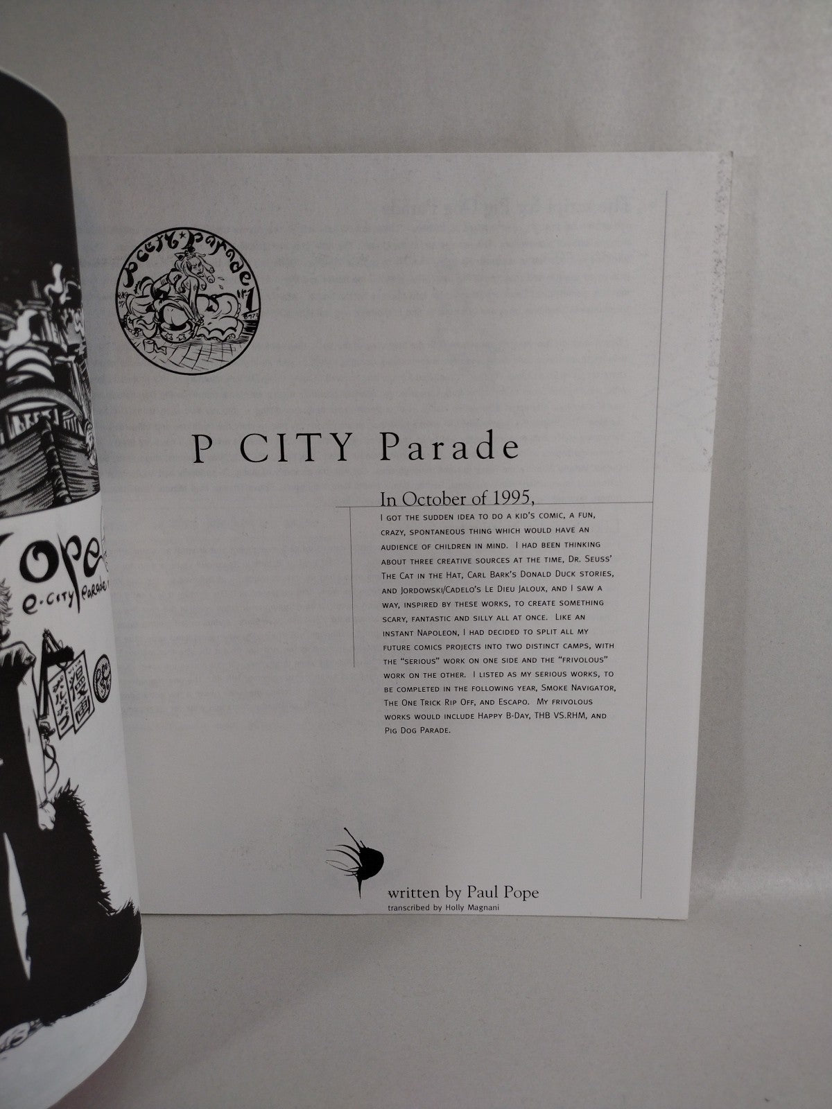 P CITY PARADE (1997) Paul Pope Horse Press SC Comic THB 1st print