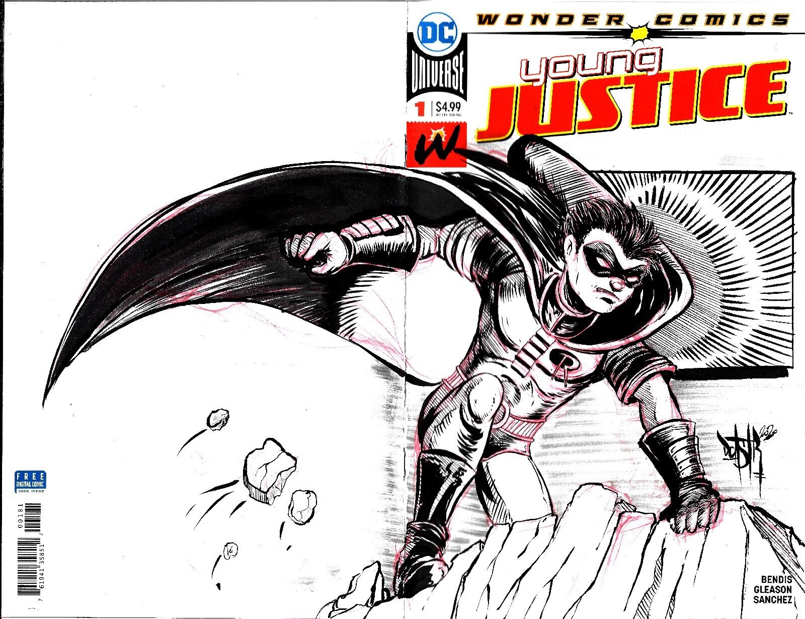 Young Justice #1 (2019) Blank Sketch Variant Cover W Original Robin Art DCastr