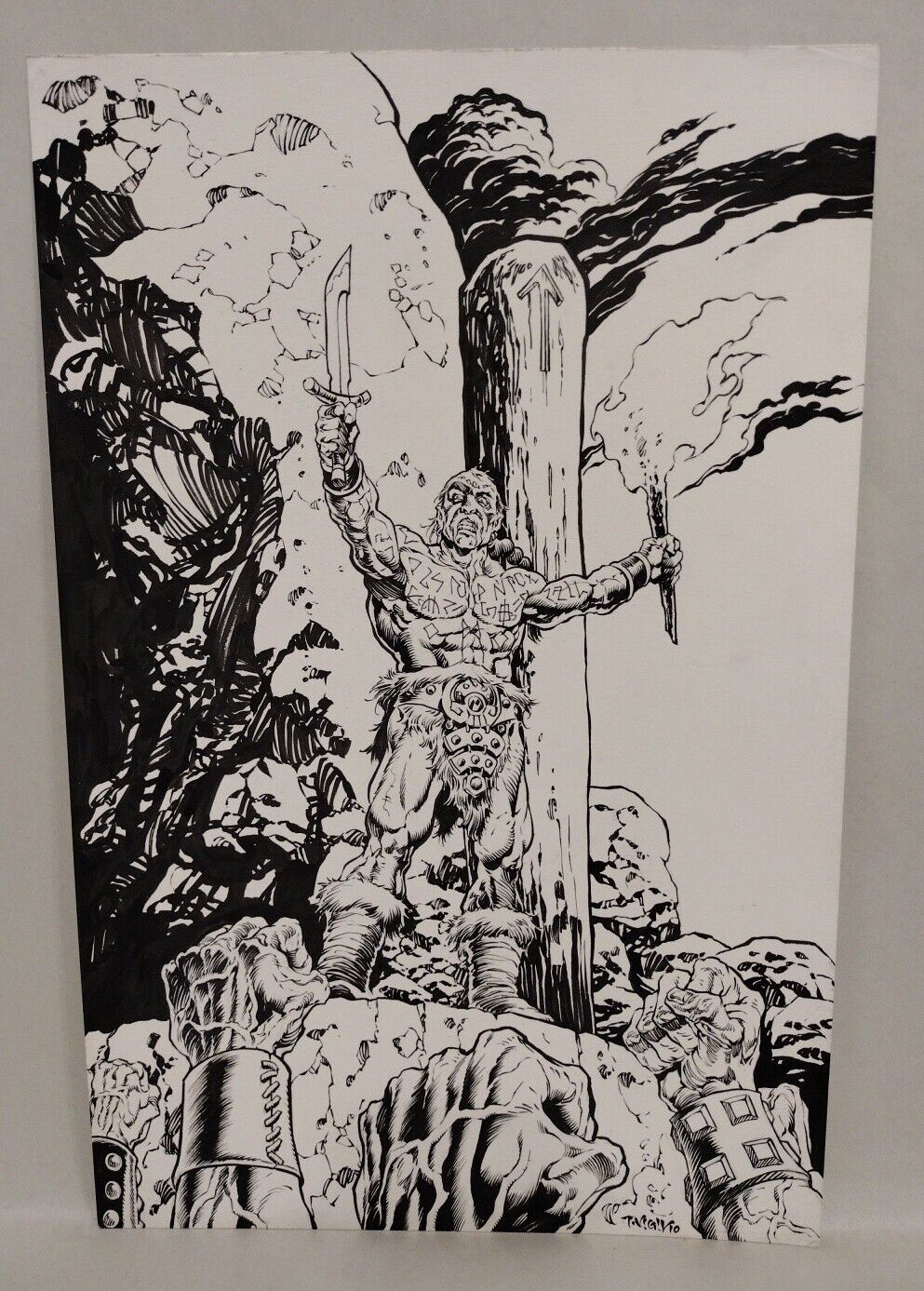 Original Tim Vigil Barbarian Warrior Leader Art (2010) 11 X 17" Inked Signed