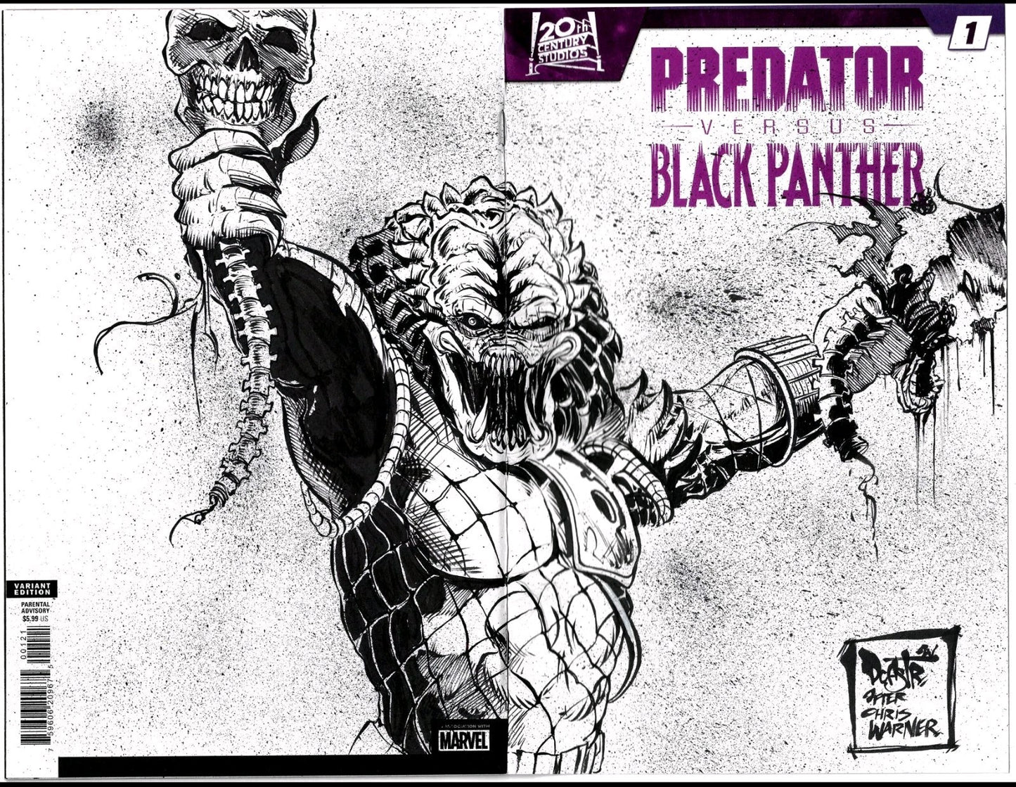 Predator Vs Black Panther 1 (2024) Marvel Sketch Cover W Original Dave Castr Art