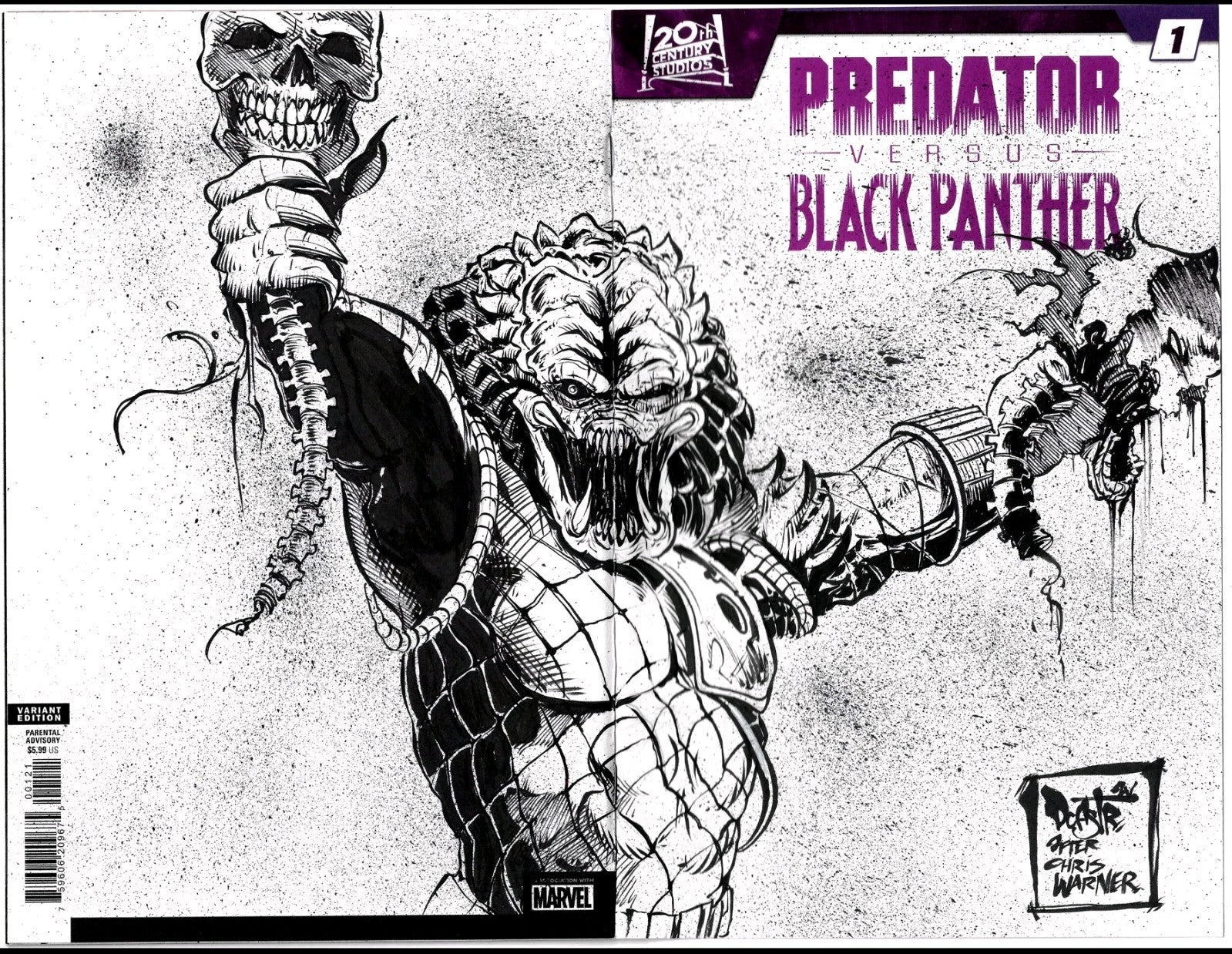 Predator Vs Black Panther 1 (2024) Marvel Sketch Cover W Original Dave Castr Art