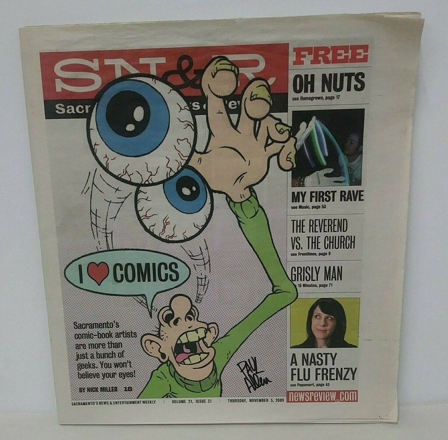 Sacramento News & Review (2009) Magazine Signed By Comic Cover Artist Paul Allen