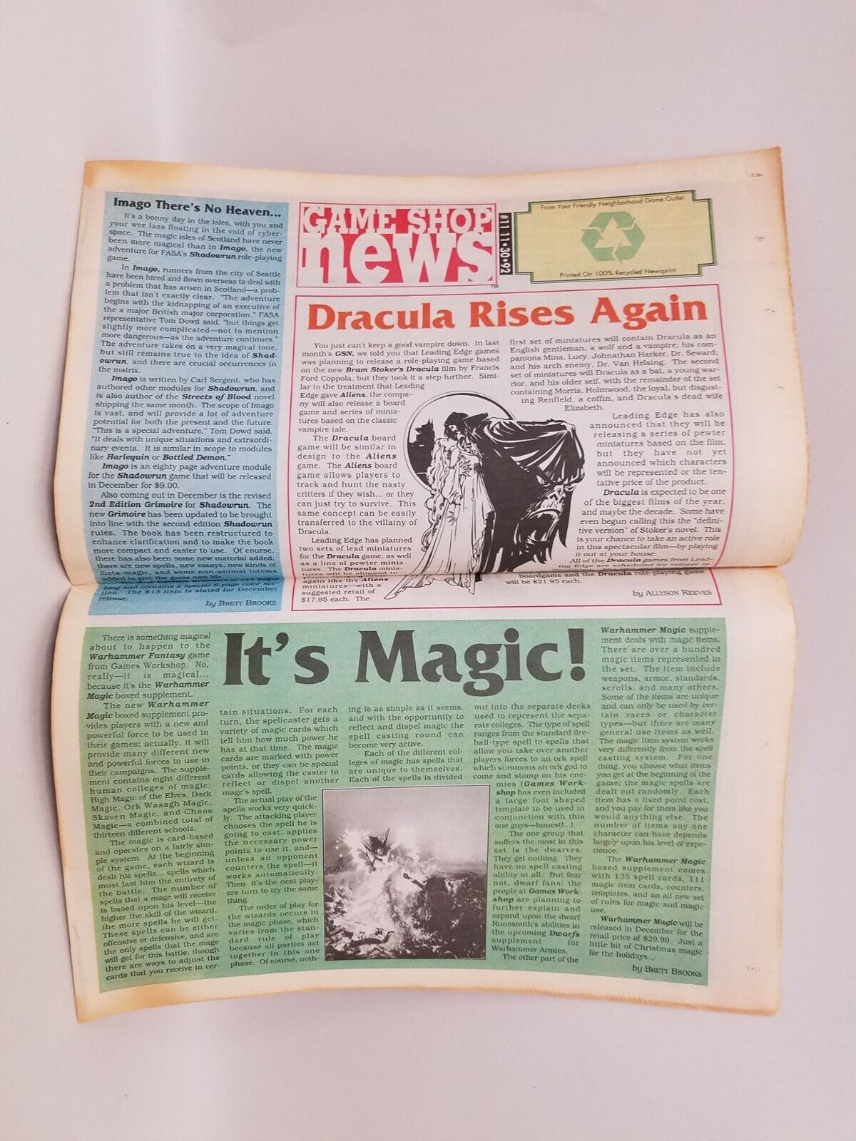 Game Shop News #11 (1992) GSN FASA Imago MTG Dracula RPG