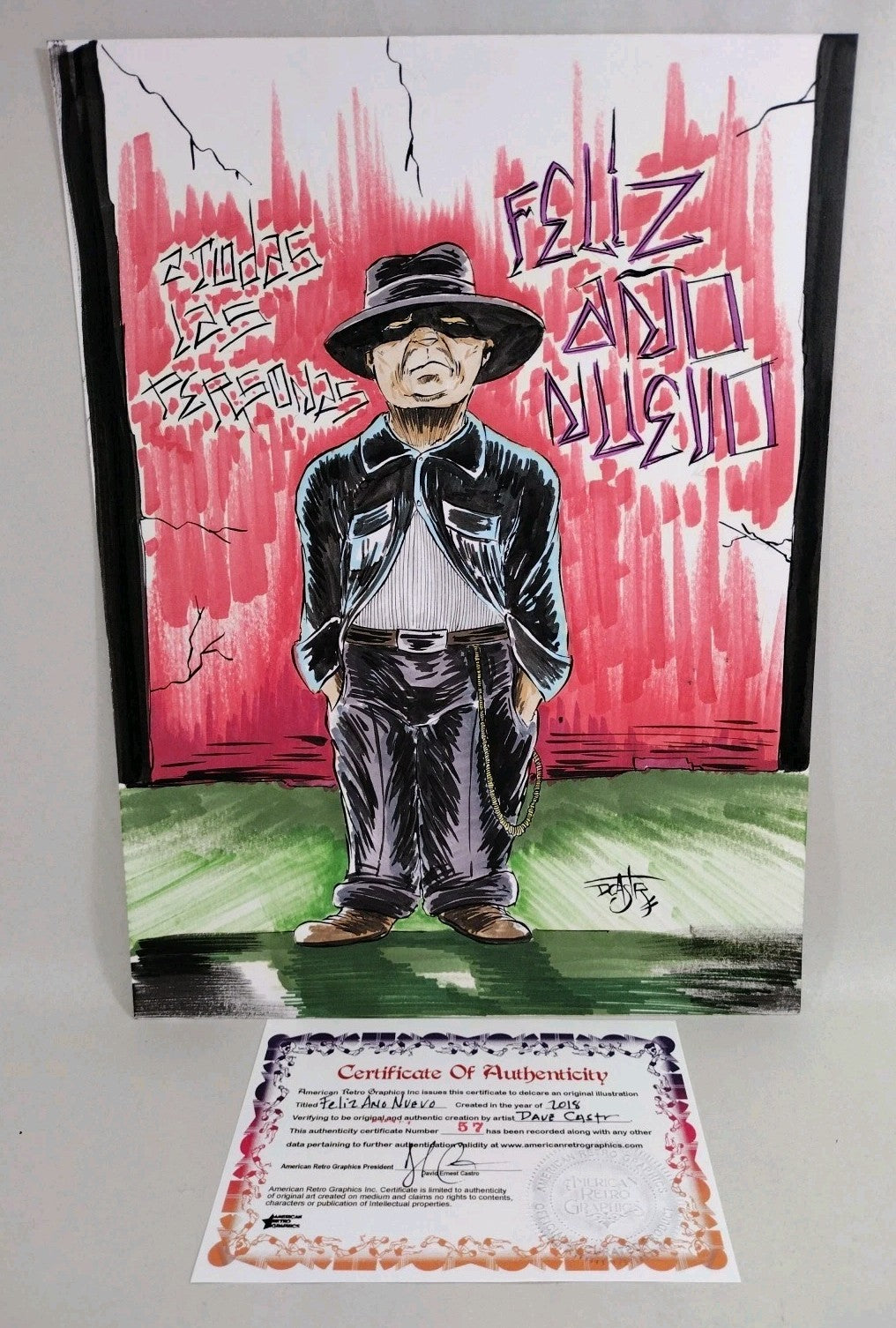 Feliz Ano Nuevo 9 x 12" Original Dave Castr Color Comic Art  W ARG COA 57