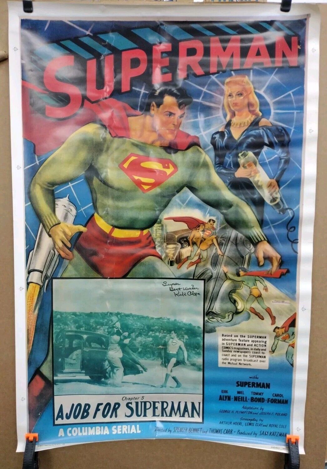 SUPERMAN Chapter 5 Rolled Movie Poster 27 x 41 Signed Autographed by Kirk Alyn