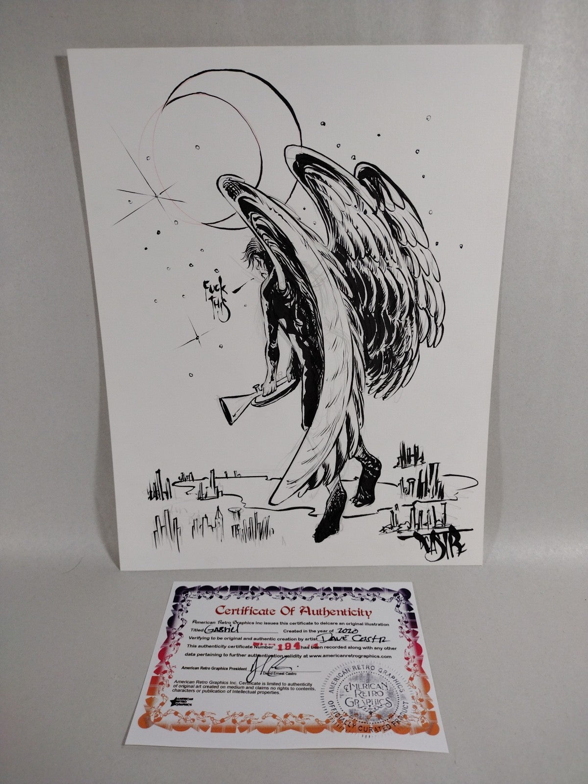 Gabriel Original (2020) Dave Castr 8.5 X 11" Ink Drawing W ARG COA #194
