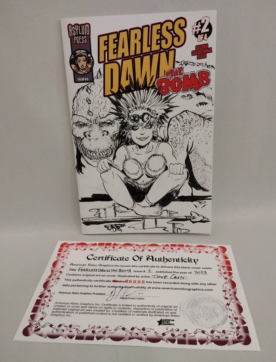 Fearless Dawn The Bomb #2 (2023) Asylum Press Sketch Cover W Original DCastr Art