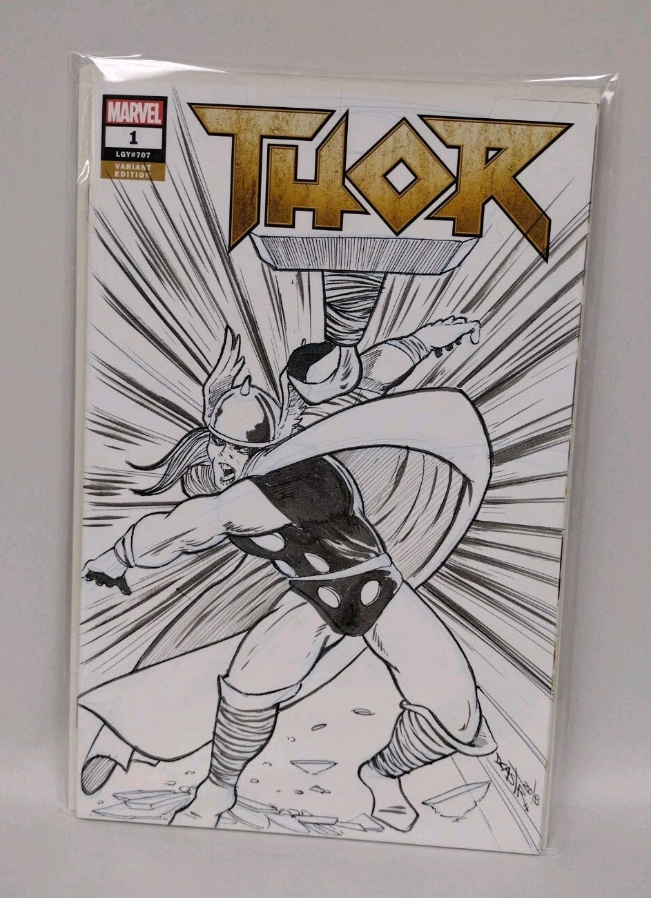 THOR #1 LGY #70 (2018) Marvel Sketch Cover Comic w Original Art Dave Castr 