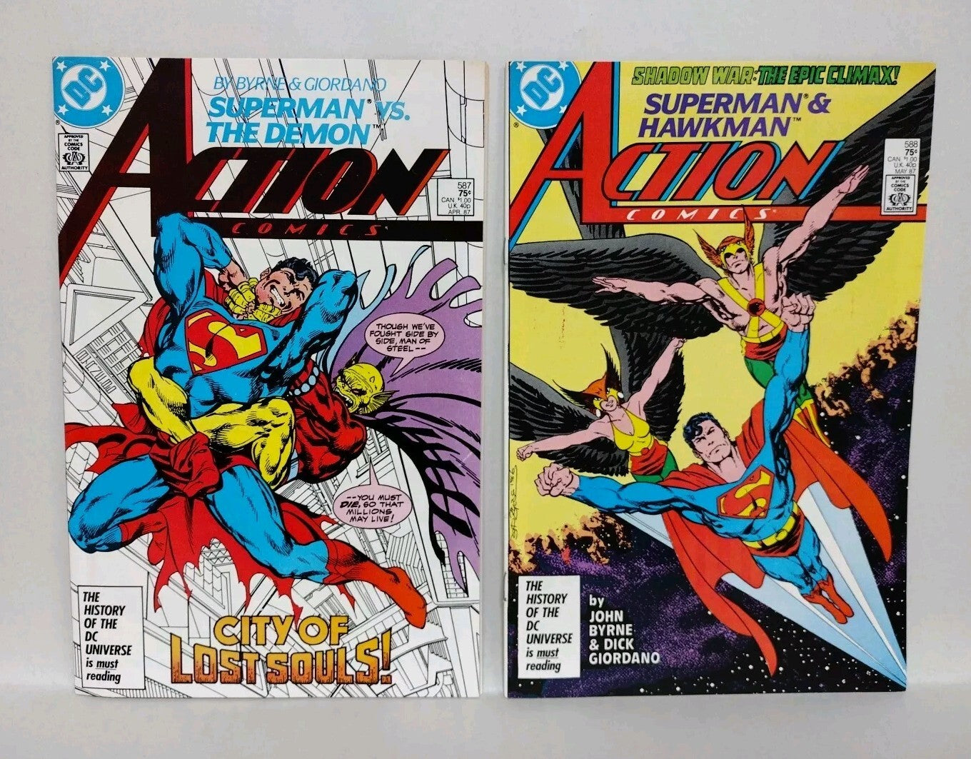Action Comics (1987) Comic Lot #587 588 John Byrne Superman Demon Hawkman NM