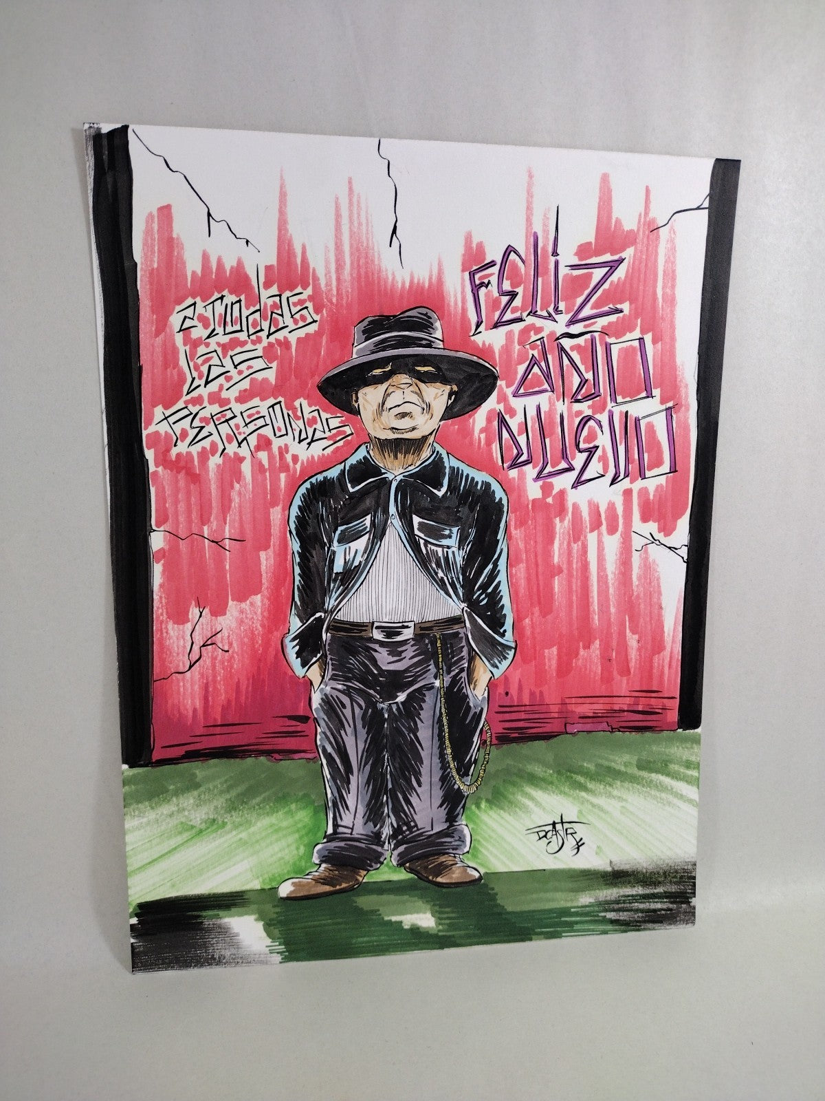 Feliz Ano Nuevo 9 x 12" Original Dave Castr Color Comic Art  W ARG COA 57