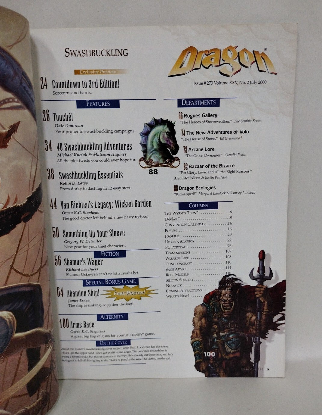 Dragon Magazine #273 (2000) Wizards Of The Coast W Abandon Ship Poster Game