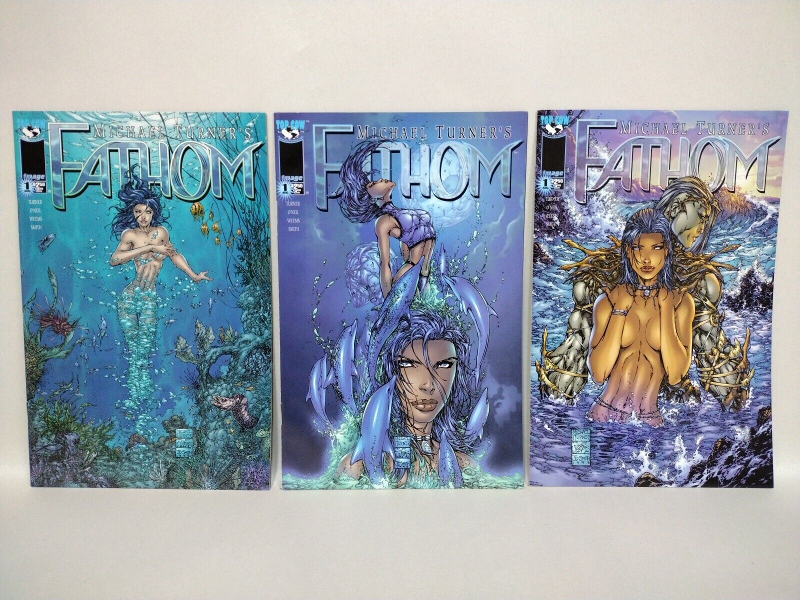 Michael Turner's Fathom #1 (1999) Image Top Cow Comic Cover A B C Variant Set