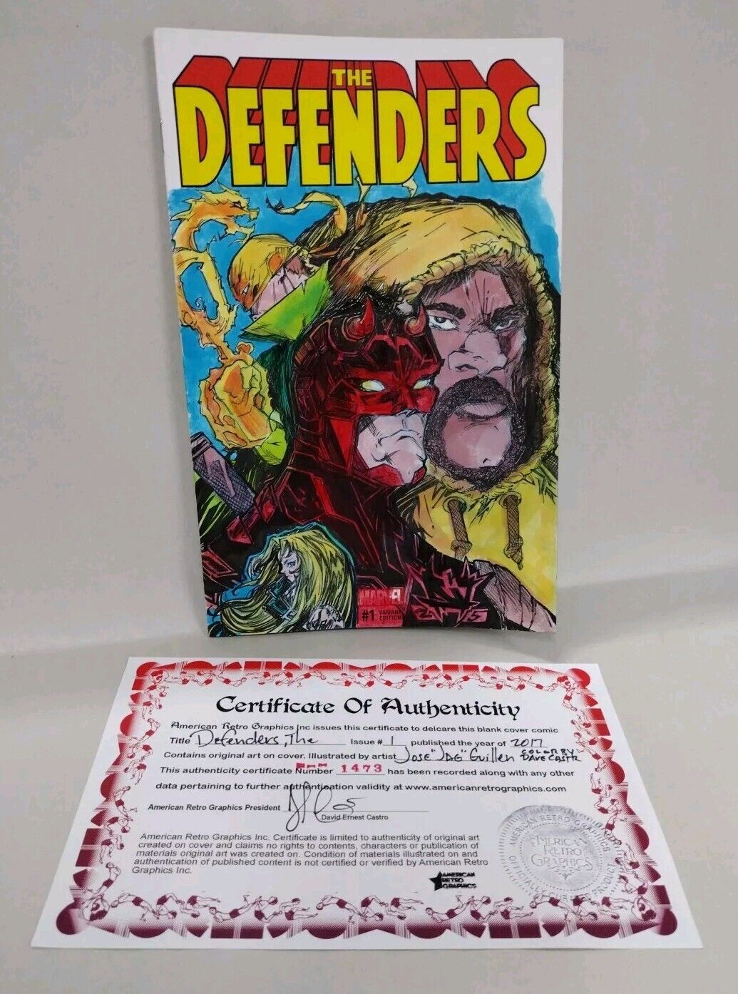 Defenders 1 (2017) Marvel Sketch Cover Comic Original Jose JAG Guillen Art W COA
