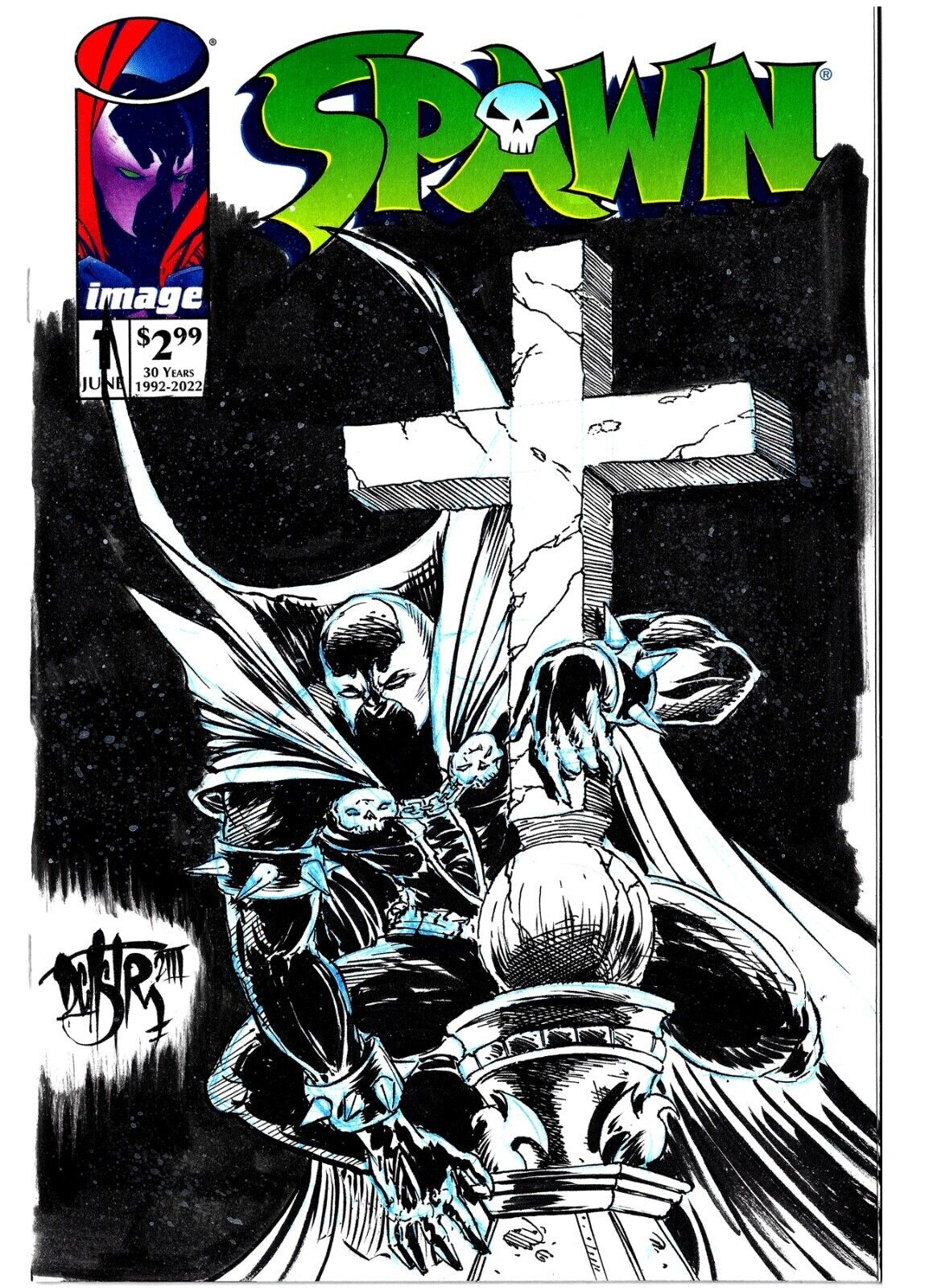 Spawn 1 30th Anniversary 2022 Blank Cover Image Comic w Original Dave Castr Art