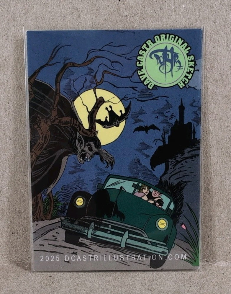 Dave Castr Crusin (2025) OAC Sketch Card W Original Rockabilly Zombie Horror Art